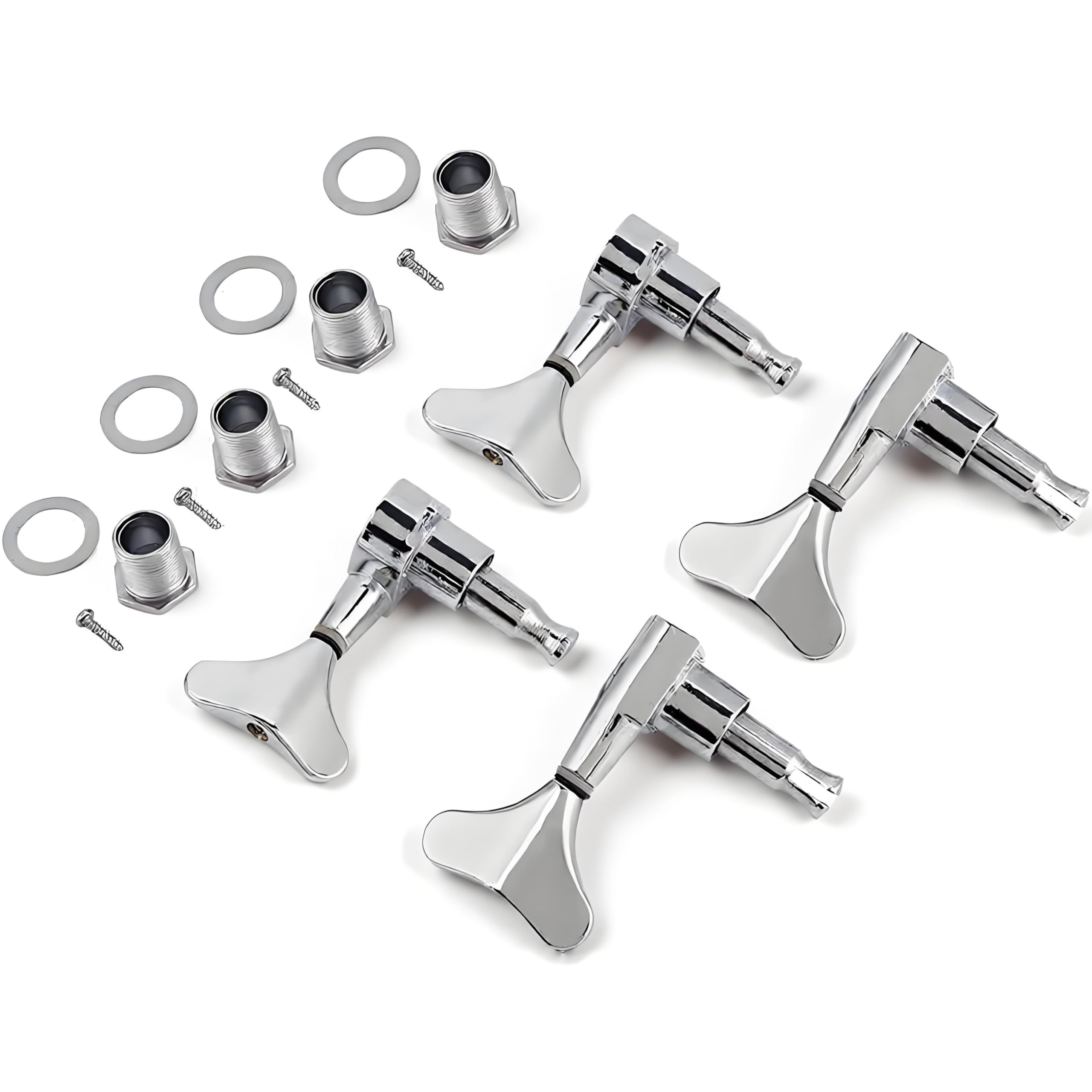 Bass Tuning Peg With Fishtail-Shaped Button - Sealed Machine Heads 2L + 2R for Guitar Upgrade DIY Parts and Accessories (Silver)