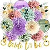 Sage Green and Purple Bachelorette Party Decorations Dusty Pink Bride to Be Party Decoration Sage Light Purple Blush Pink Tissue Pom Poms Paper Lanterns Paper Fans for Wedding Bridal Shower Decoration