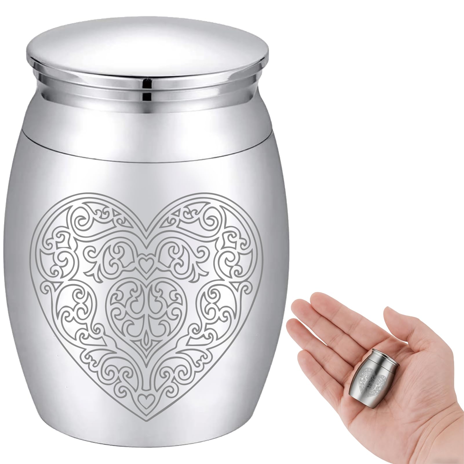 CREATCABIN Small Urns for Ashes Mini Cremation Urns Ashes Keepsake Memorial Stainless Steel Metal Funeral Urn Burial for Pet Human Dog Cat 1.57 x 1.18 Inch-Heart(Silver)