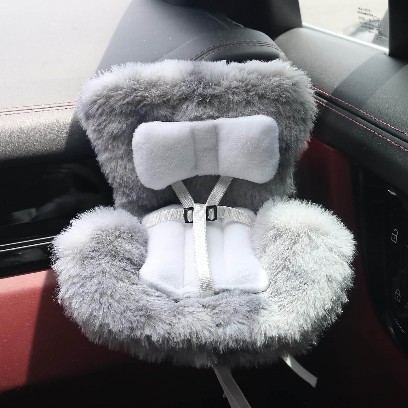 Photo 1 of Doll Car Seat Compatible with Labubu, Chair for 10-17cm Dolls - Adjustable Safety Strap, Air Vent Clip & Desktop Stand, Soft Cushion, Cute Car Ornament Gift for Collectors & Fans (Pebble Grey)