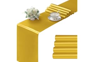 Manyshofu 4Pcs Satin Gold Runner - 12 x 72 Inch Long Size, Party Table Runner Decor Bright & Smooth Wedding Decorations Table Runner for Banquet Chef Birthday Buffet Dinner Graduations
