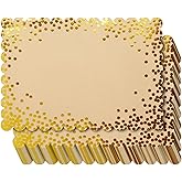 Blue Panda Rectangular Disposable Gold Paper Placemats - Scalloped Edge & Gold Foil Polka Dots - Bulk 50 Count for Parties & Disposable Place Mats - 10 x 14 in - 50 Count