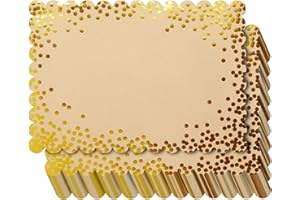BLUE PANDA 50 Pack Disposable Gold Paper Placemats - Scalloped Kraft Paper Tablemats with Gold Foil Polka Dots for Wedding, Birthday, Special Events (10x14 Inch)