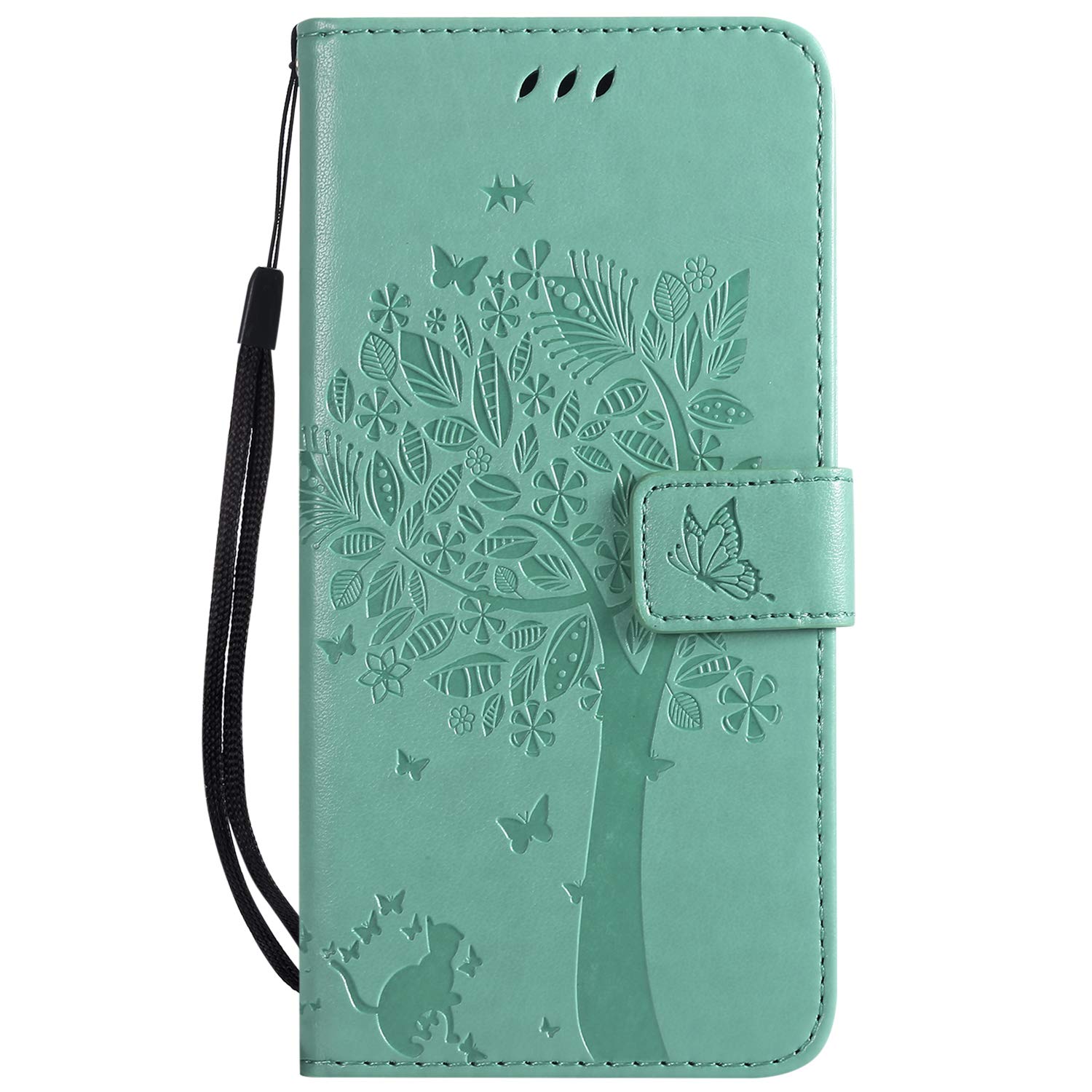 Samsung Galaxy A50 Case 2019, PU Leather Flip Notebook Wallet Cover Embossed Cat Tree with Magnetic Stand Card Holder Slot Folio Soft TPU Bumper Protective Case for Samsung Galaxy A50 Green