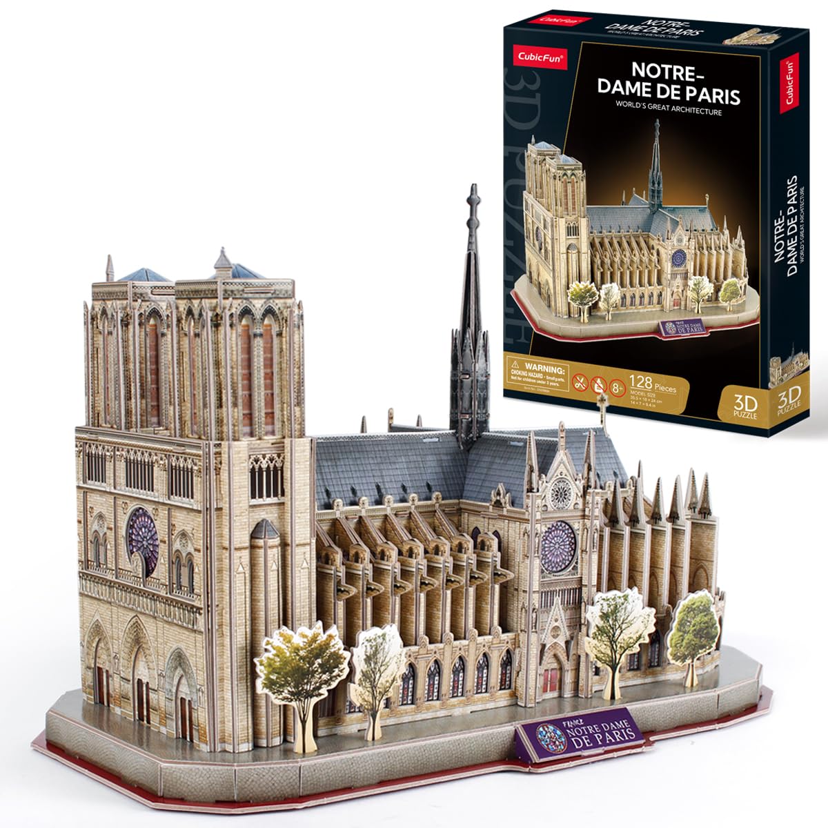 CubicFun 3D Puzzles National Geographic Architecture Building Model Kit for Adults Kids, 3D France Notre Dame De Paris Jigsaw City Puzzle 128 Pieces