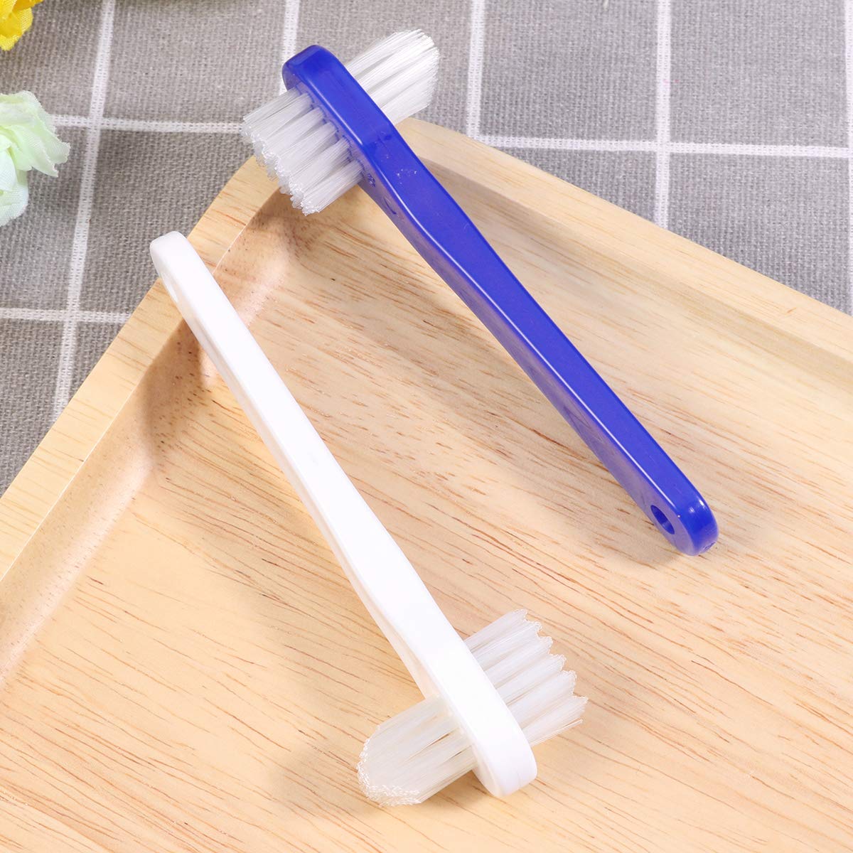 HEALIFTY 2Pcs Dual Head Toothbrushes T-Shape Denture Dedicated Toothbrush Tool (White + Blue) : Baby