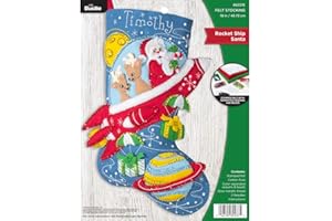 Bucilla 89237E Felt Applique Christmas Stocking Kit, Rocket Ship Santa, 18"