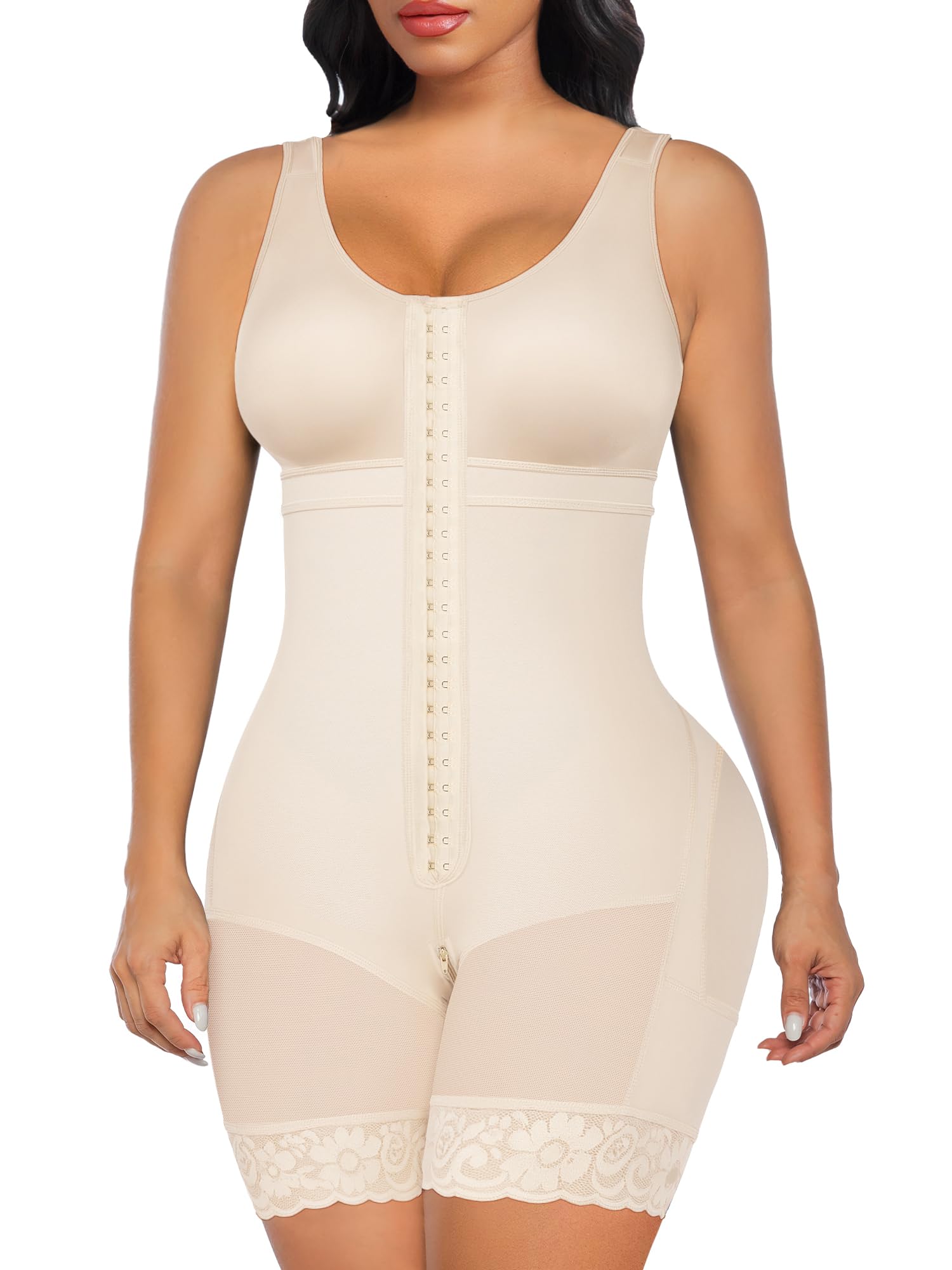 Photo 1 of SHAPERX Women's Fajas Colombianas Tummy Control Shapewear Postpartum Full Body Shaper Butt Lifter Bodysuit, SZ7302-Beige-M