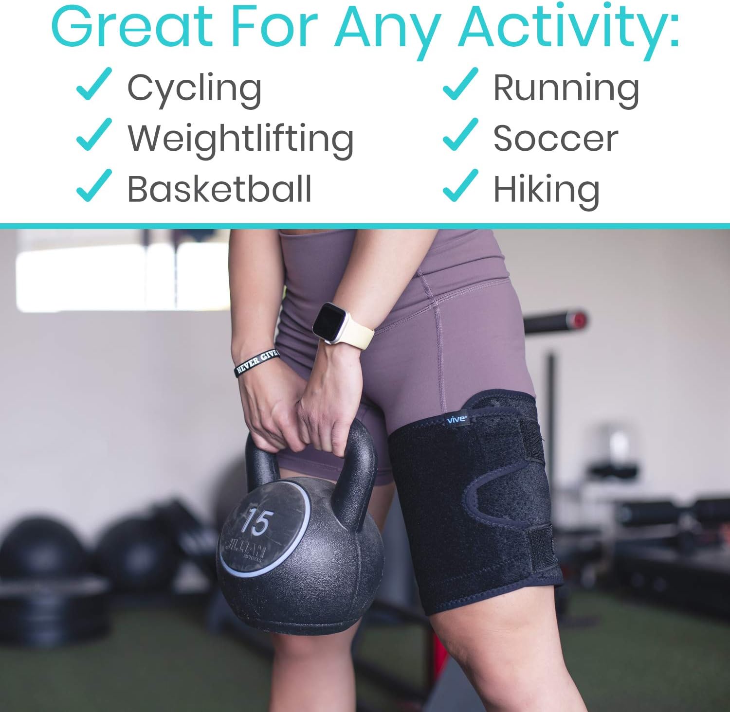 Vive Thigh Brace - Hamstring Quad Wrap - Adjustable Compression Sleeve Support for Pulled Groin Muscle, Sprains, Quadricep, Tendinitis, Workouts, Cellulite Slimmer, Sports Injury Recovery - Men, Women: Sports & Outdoors
