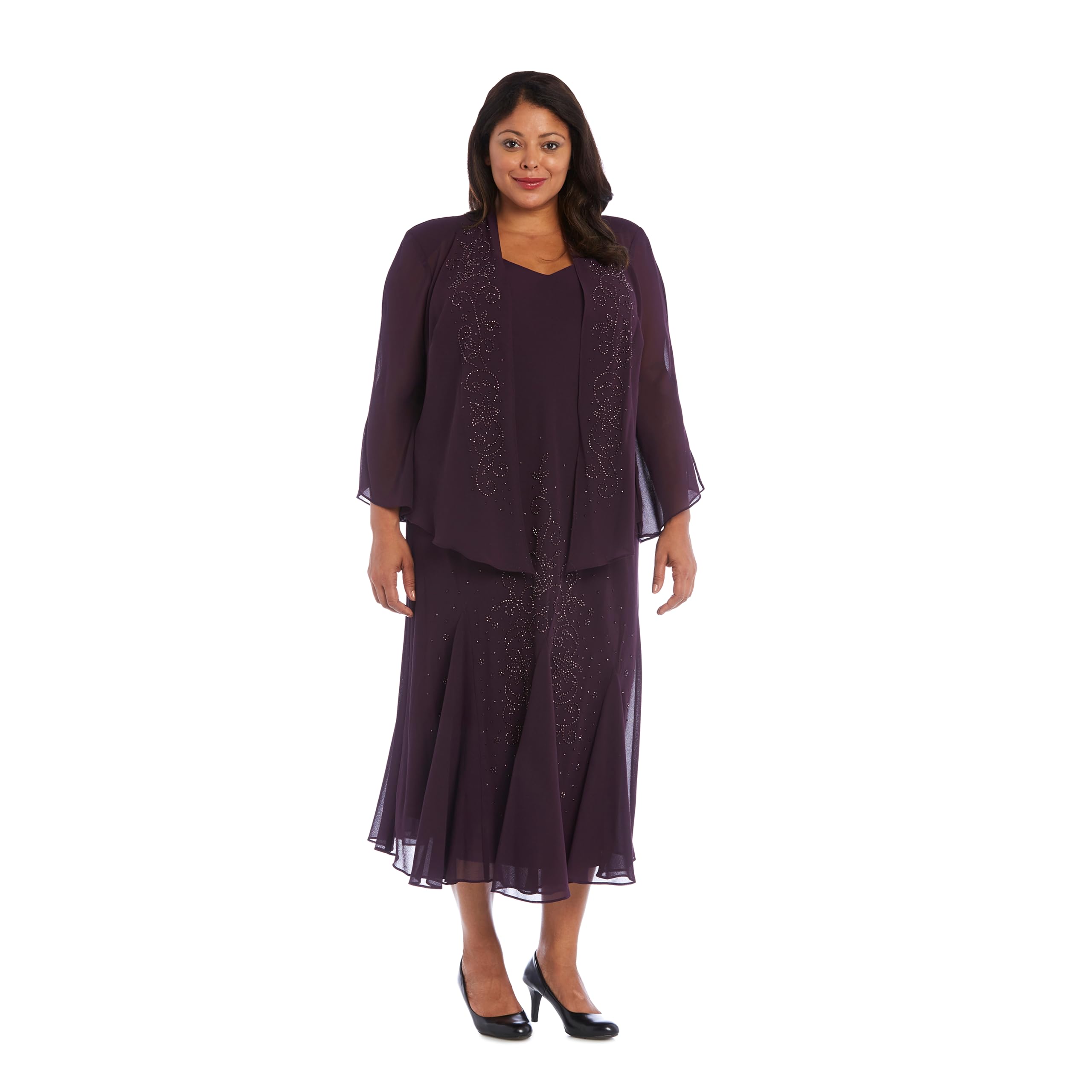 R&M Richards Women’s Plus Size Jacket Dress, Eggplant