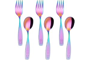 ANNOVA Kids Silverware Children's Safe Flatware Set Stainless Steel - Children Forks, Children Tablespoons, Toddler Utensils, Metal Cutlery Set for LunchBox (Rainbow, 6)