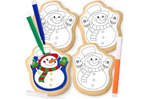 OMCOOKIE Snowmen Winter Cookie decorating Kit Snowman 4 Cookies + 3 Edible Markers | Holiday Coloring Activity
