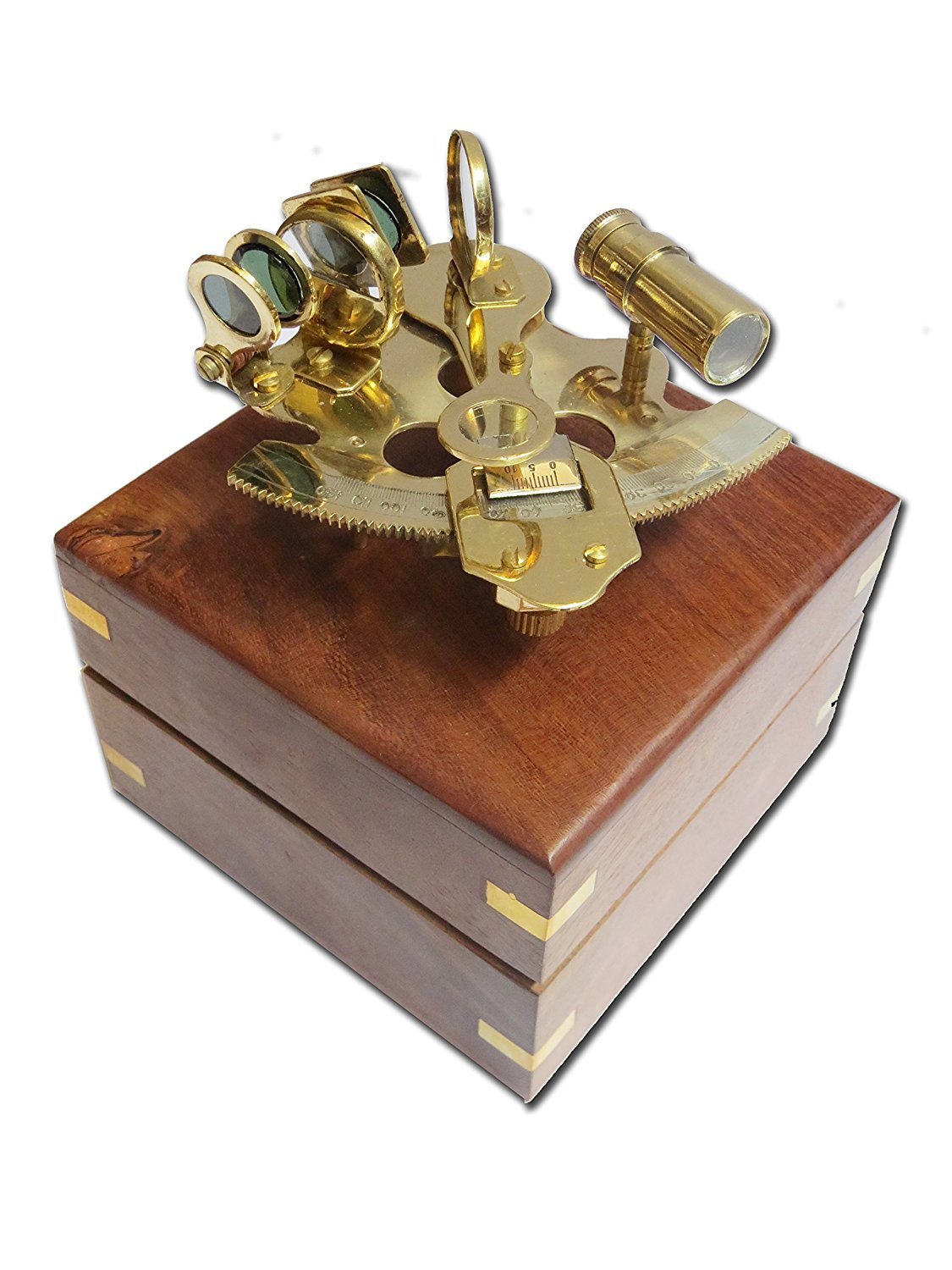 THOR INSTRUMENTS 4" Captain Brass Sextant with Hardwood Wooden Box Rustic Vintage Home Decor Gifts