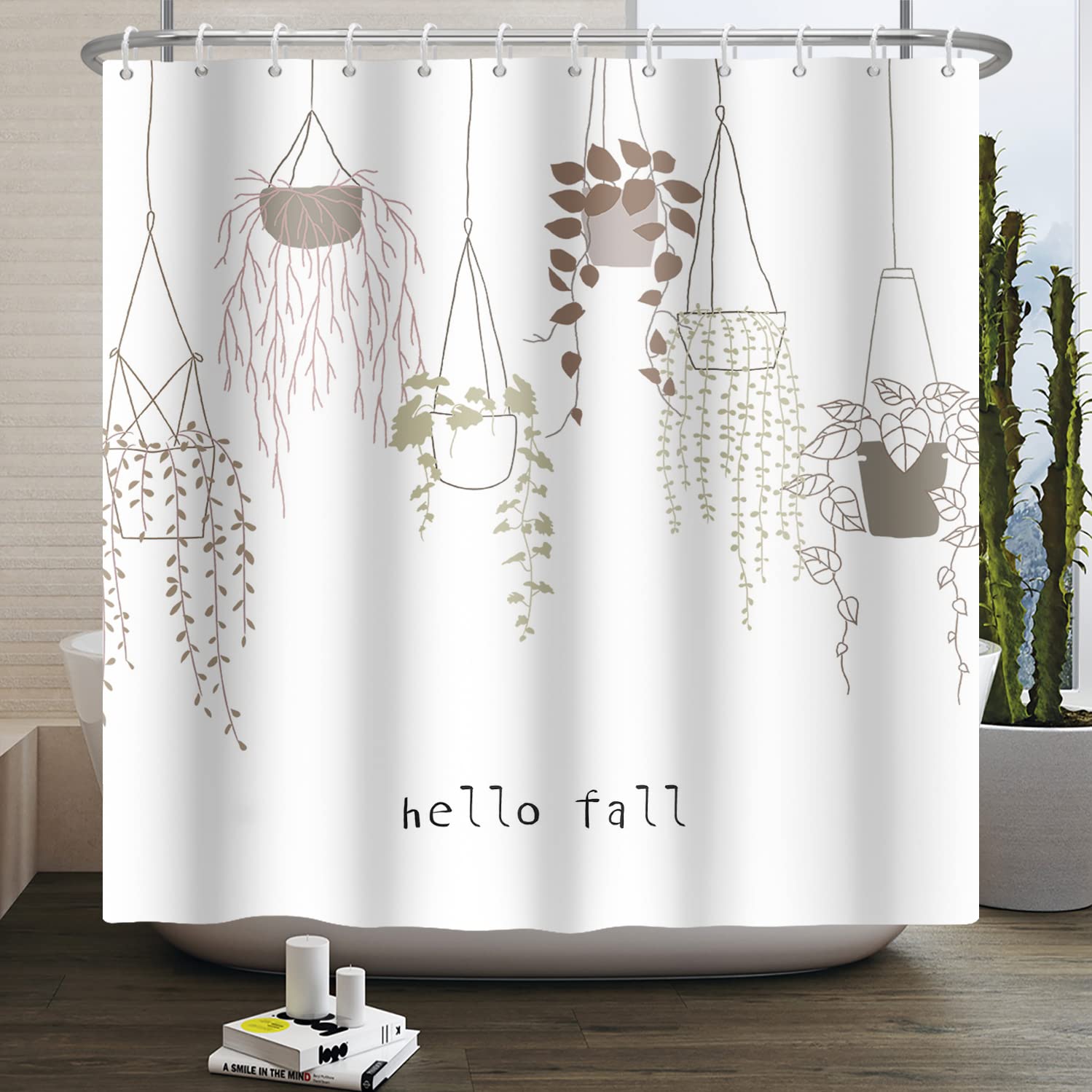 Bovlleetd 71x71inch Abstract Plant Shower Curtain for Bath, Grey Green Leaves Bathroom Curtain Polyester Line Basket Waterproof Shower Curtains Spring Natural Bathtub Curtain with Hook — image 1