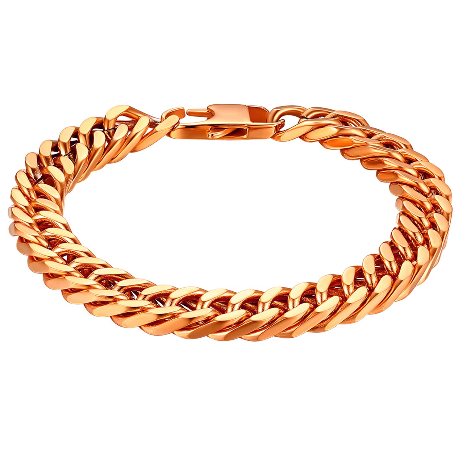Cupimatch Mens Biker 10MM Wide Heavy Stainless Steel Curb Link Chain Bracelet Bangle 8 Inch, Silver (Rosegold)