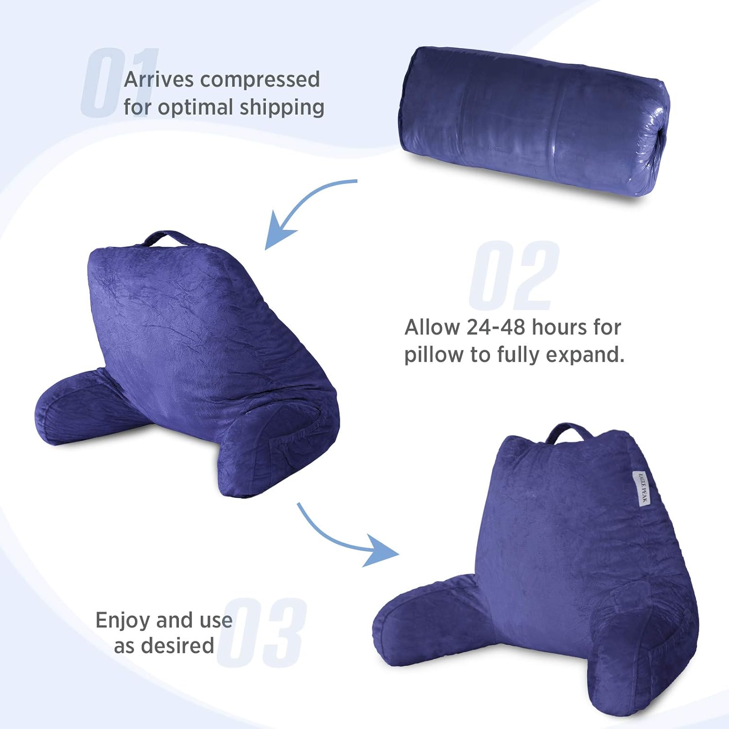 EAGLE PEAK Medium Shredded Memory Foam Reading Pillow, Bed Rest Pillow with Arms and Pockets, Removable Cover, Back Support Cushion for Adults, Teens While Reading, Watching TV, Relaxing (Navy Blue): Home & Kitchen