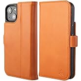 Snakehive Genuine Leather Wallet Case for iPhone 13 – Flip Cover with Card Slots & Stand (Smooth Tan)