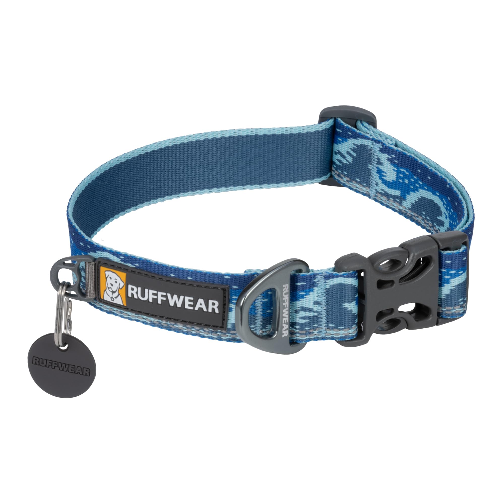 RUFFWEAR Crag Dog Collar, Large With Aluminium V-Ring, Adjustable Length, Comfortable Soft, Premium Animal Collar With Lead Attachment Ring, 51-66cm, Midnight Wave