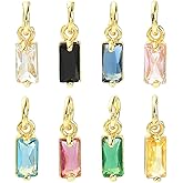 Ipotkitt 20pcs Random Micro Pave CZ Rhinestone Charms - Rectangle Cubic Zirconia 18k Gold Plated Birthstone for Jewelry Making Earring Bracelets Bulk
