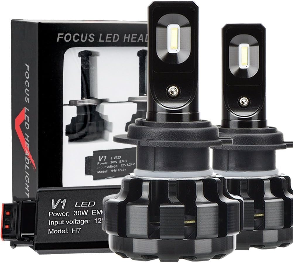 H4 LED Headlight Bulbs Car Light All-in-One Conversion Kit -6,000Lm 6000K Cool White Waterproof IP67-3 Year Warranty Yamadao(Pack of 2) [Energy Class A+++] …