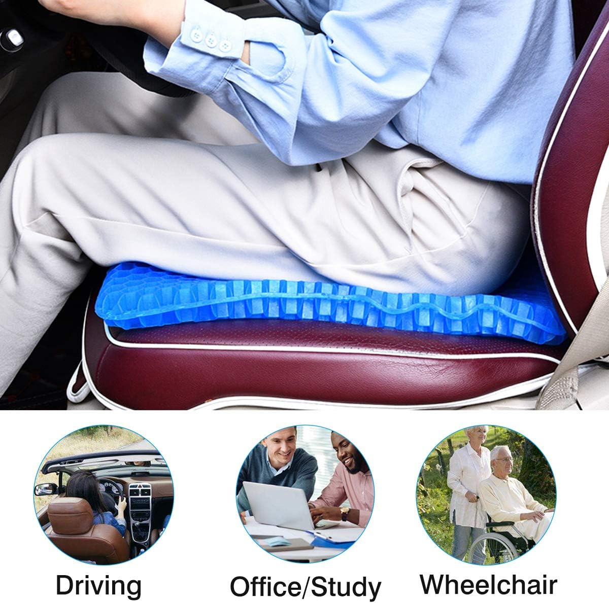 YSXHW Gel Seat Cushion Breathable with Non-Slip Cover for Pressure Relief, Double Layer Egg Gel Cushion for Pain Relief, Seat Cushion for The Car,Office,Wheelchair, Durable,Portable: Home & Kitchen