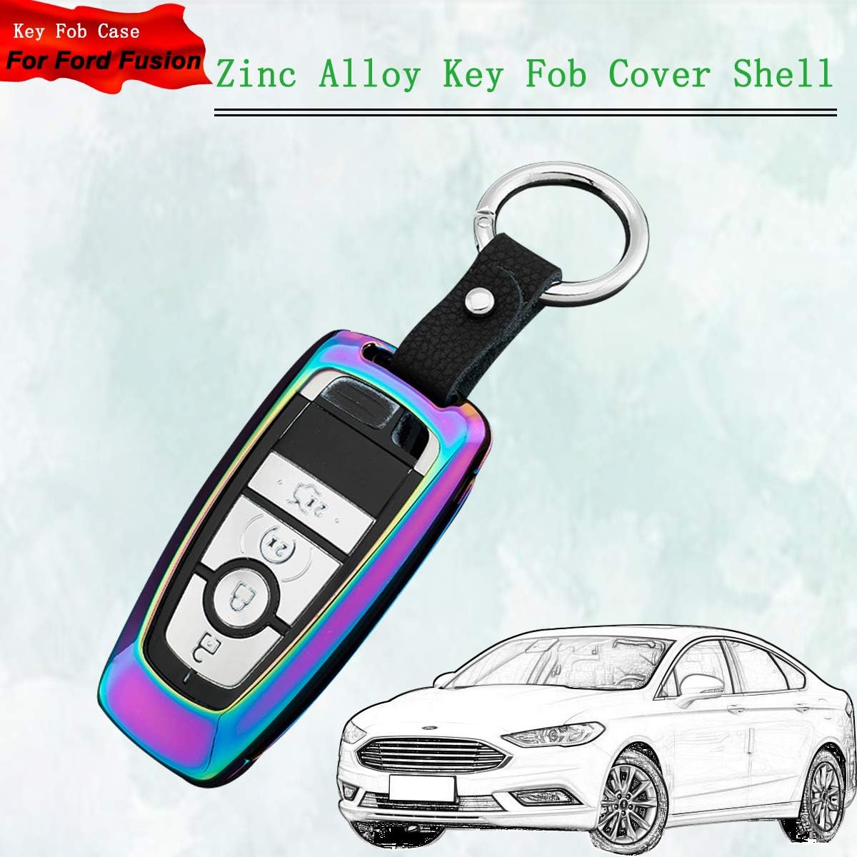Zinc Alloy Remote Smart Key Fob Case Cover with Key Chain for Ford Focus 3 Escort Kuga EVEREST Mustang Edge MKV Fusion F150 250 Truck Super Duty Explorer Expedition 2017-2018 Multi-Color