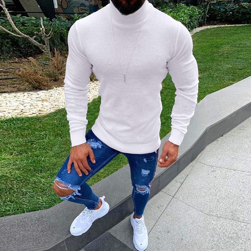 Beautyfine Pullover, Men's Turtleneck Sweater Autumn Winter Solid Knitted Blouse Tops at  Men’s Clothing store
