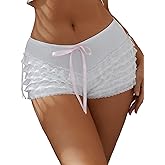 Women Lolita Bloomers White Ruffle Shorts with Bow Sexy Boy Short Panties Fairy Lace Layered Bottoms Y2k Cute Pettipants