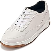 CALTO Men's Invisible Height Increasing Elevator Shoes - White Premium Leather Leather Lace-up Fashion Sneakers - 2.6 Inches Taller - Y7886 - Size 9 D(M) US