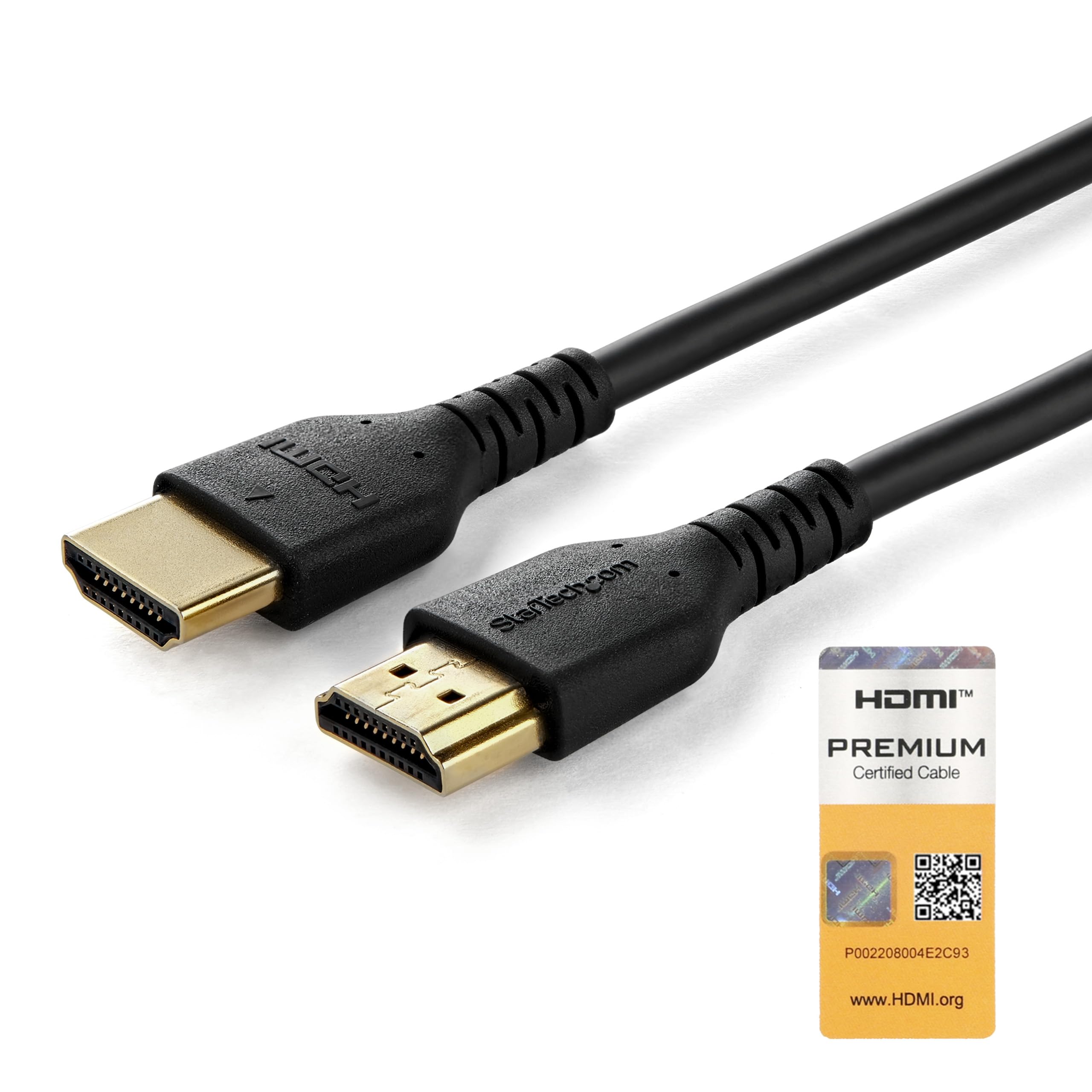 StarTech.com 3ft (1m) Slim HDMI 2.0 Cable, Flexible Premium HDMI Cord with Ethernet, UHD 4K 60Hz HDR10, Durable Aramid Fiber Design with TPE Jacket