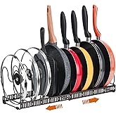 Toplife Pots and Pans Organizer Rack for Cabinet and Countertop, 10+ Pot Lids, Bakeware and Cookware Organizer Rack Holder with 10 Adjustable Compartments - Brown