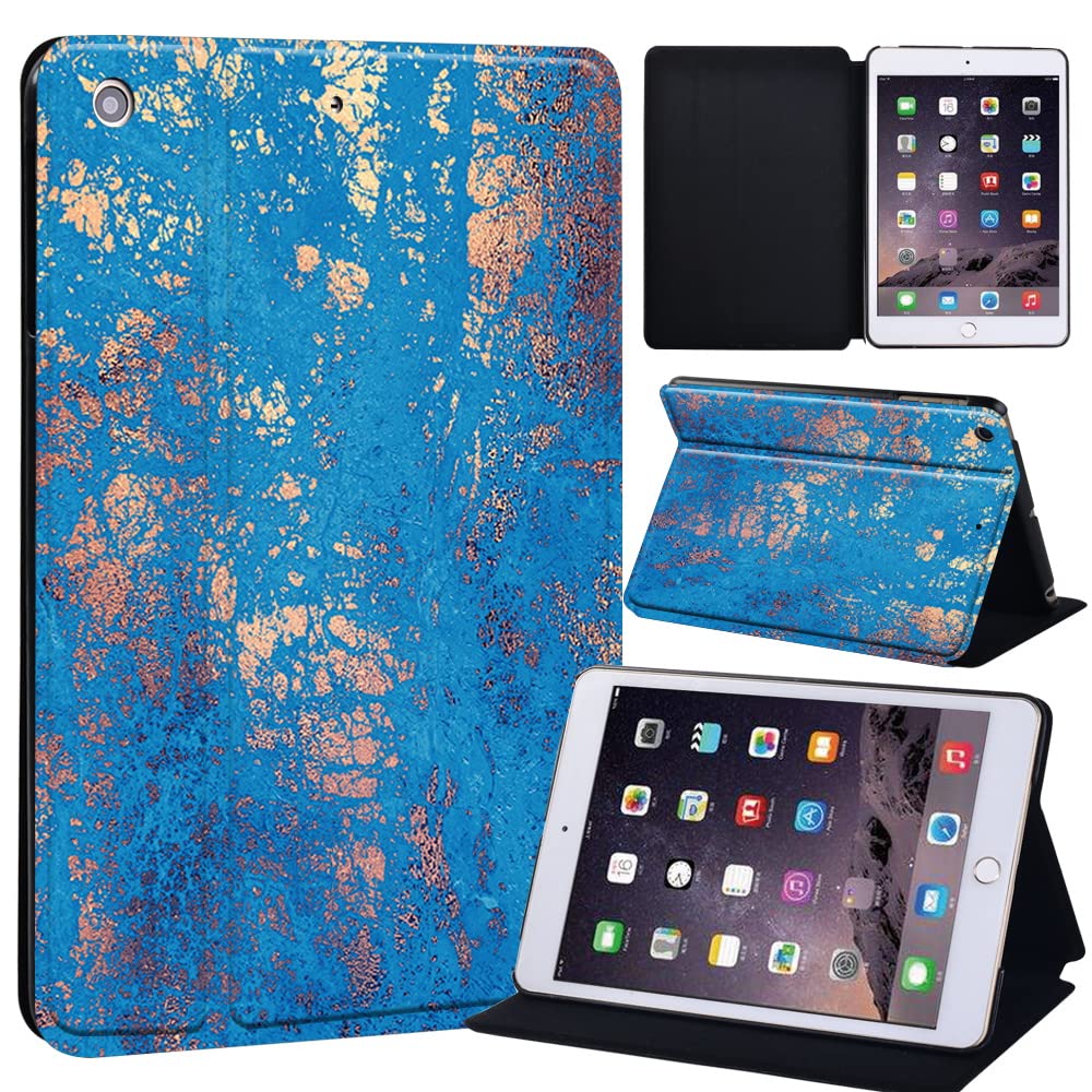 Background Printed Case for iPad Mini 1/2/3, Lightweight Trifold Stand Case with Auto Sleep/Wake, Microfiber Lining, Hard Back Cover for iPad Mini 1/Mini 2/Mini 3 (blue gold texture)