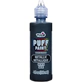 Tulip Puff Fabric Paint Metallic Finish , Permanent Craft Paint for Clothes, DIY Projects, Notoxic, 4 fl oz, Metallic Black