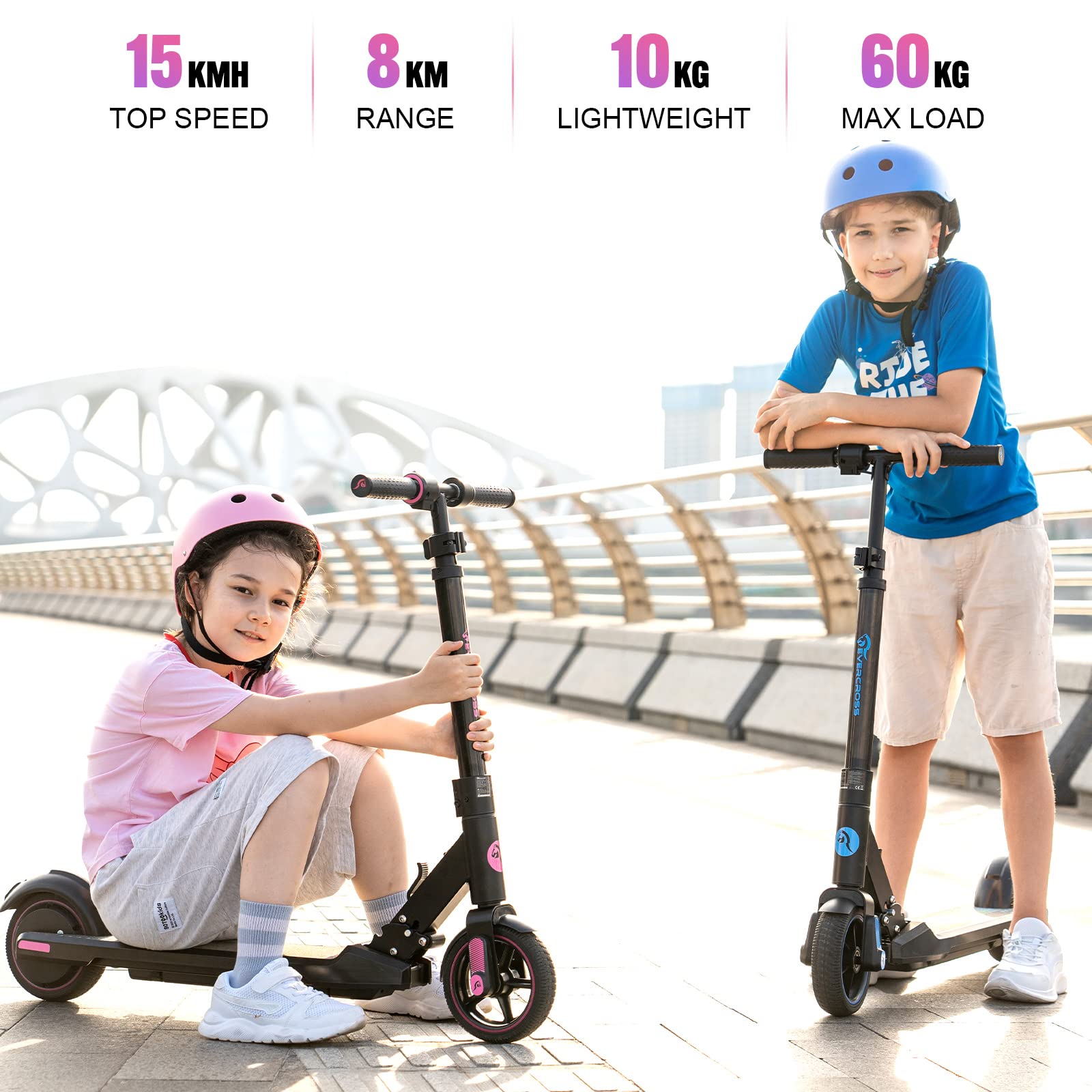 EVERCROSS EV06C Elektroscooter, 6,5'' Faltbarer E Scooter für Kinder 6-12 Jahren, 150 W Motor & 3 Gänge & 2600 mAh & 76-96cm Höhe, LED Display, Bunte Leuchten, Leichter Elektroroller Kinder Blau 2
