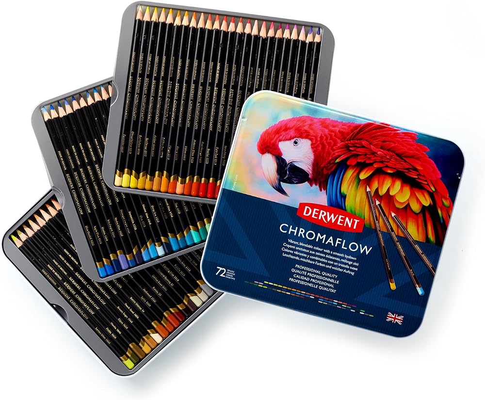 Derwent Chromaflow Pencils 72 Set in Tin 3.5mm Premium Core Round Bevel