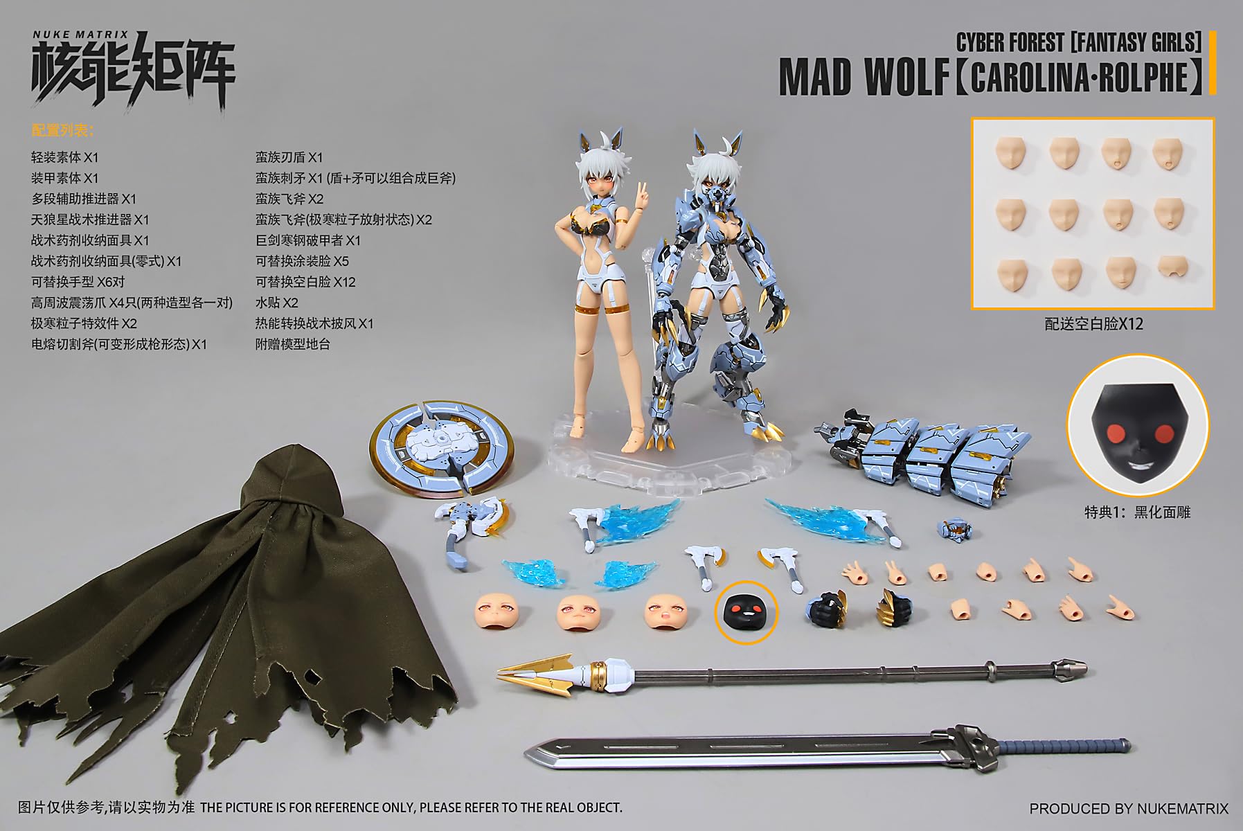 HiPlay Nuke Matrix Plastic Model Kits: Cyber Forest Fantasy Girls, MAD Wolf Carolina, Rolphe, Mecha Musume, Anime Style 1:12 Scale Collectible Action Figures DN