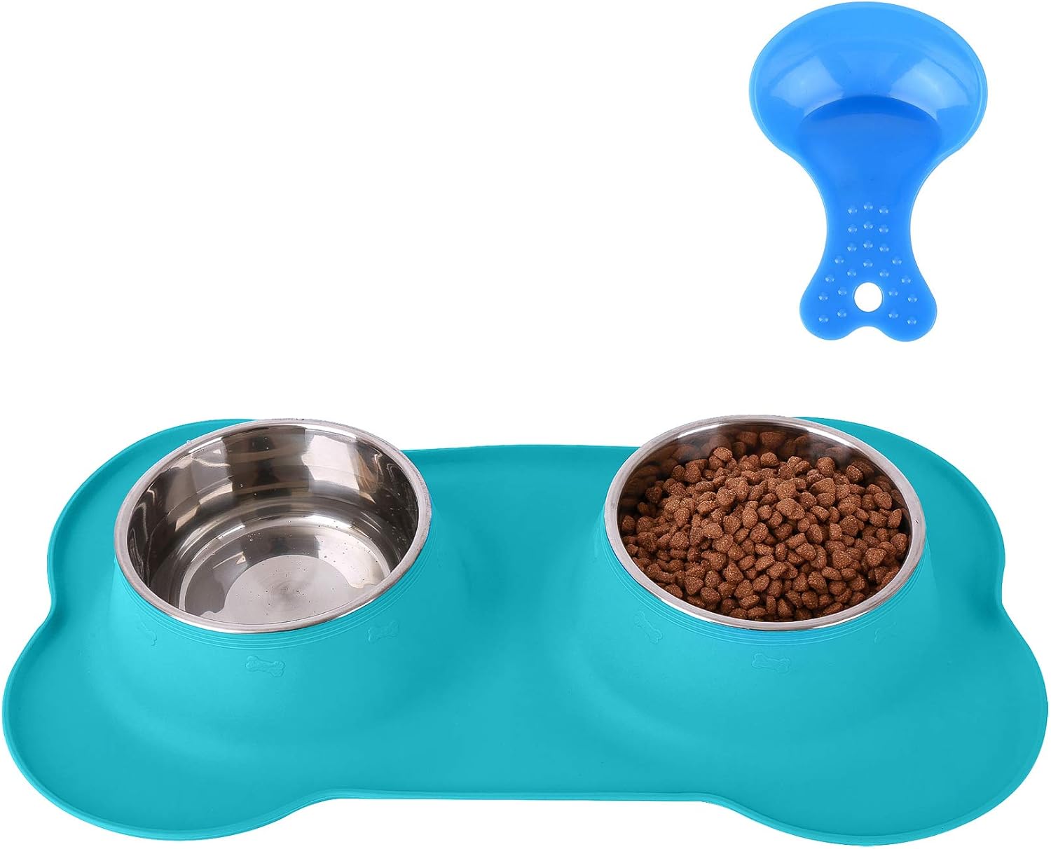 Hubulk 2 Stainless Steel Pet Dog Bowls with No Spill Non-Skid Silicone Mat + Pet Food Scoop Water and Food Feeder Bowls for Feeding Small Medium Large Dogs Cats (Green
