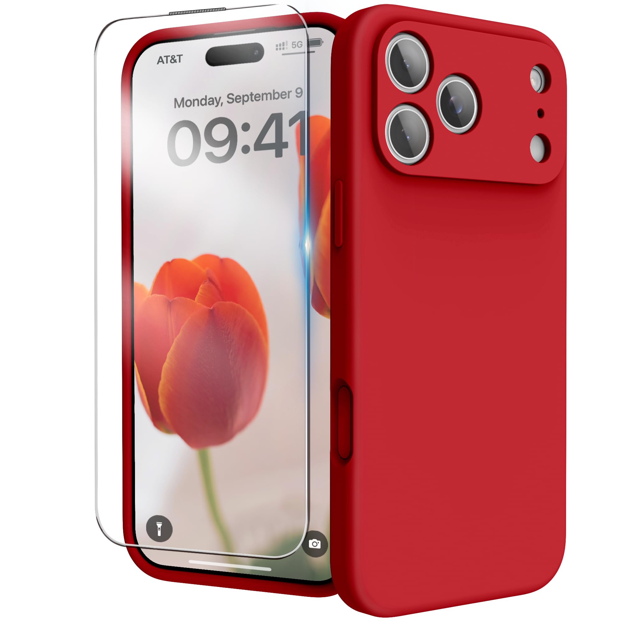 INGIDO for iPhone 17 Pro Max Case, Liquid Silicone Cover with Camera Protection Anti-Scratch Soft Microfiber Lining Shockproof Protective Phone Case for iPhone 17 Pro Max 6.9", Red