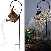 Merrytech Solar Lanterns Outdoor Waterproof,Metal Watering Can Garden Decor Ornaments,Hanging Yard Art Lights,Outside Patio Decorations,Gardening Birthday Gifts for Mom Grandma Women,with Hook, Large