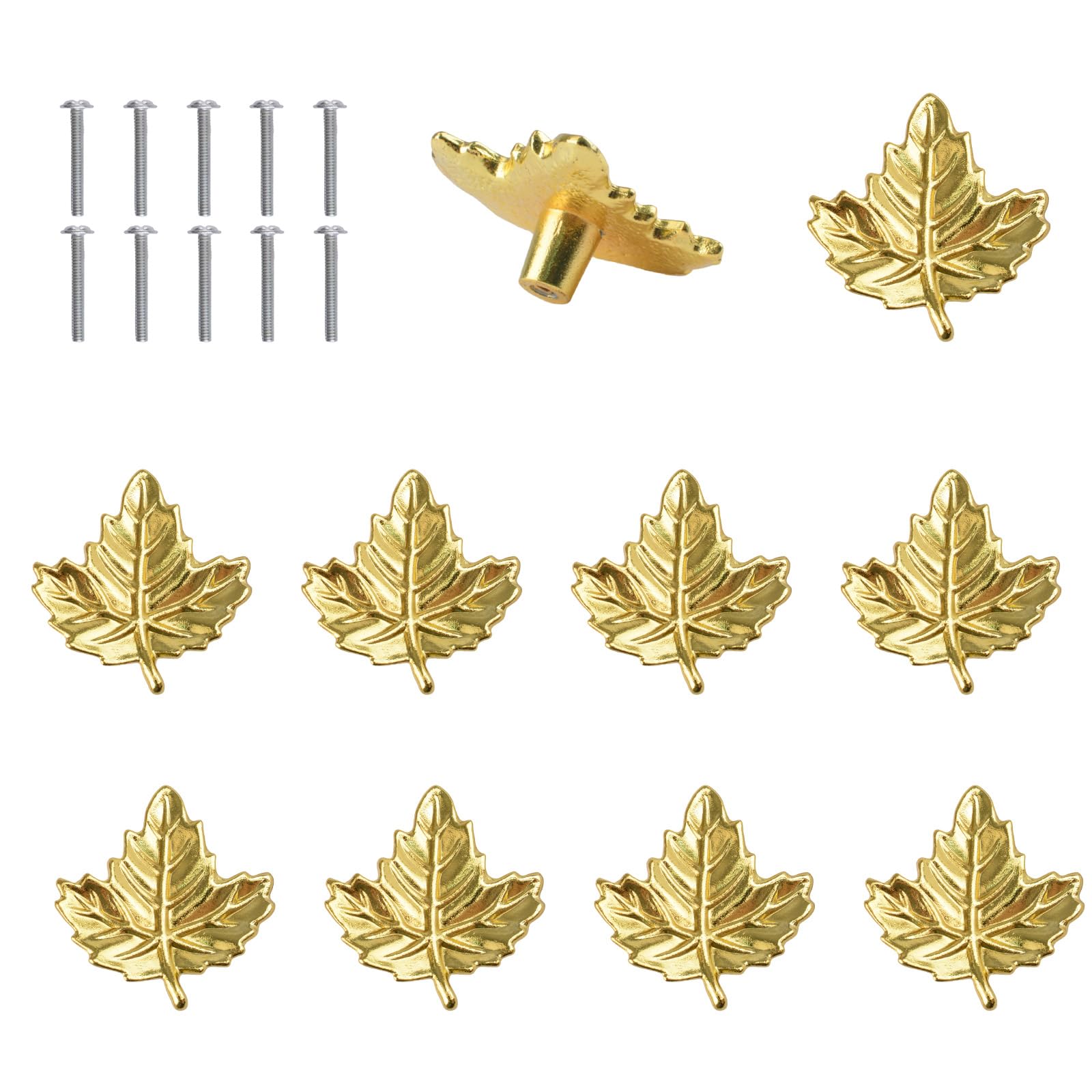 MOROBOR Zinc Alloy Maple Leaf Gold Knobs, 10Pcs Drawer Knob Pull Handle with Screws Hardware Accessories Home Furniture Decorative Kitchen Cabinet Wardrobe Closet Dresser Cupboard — image 1