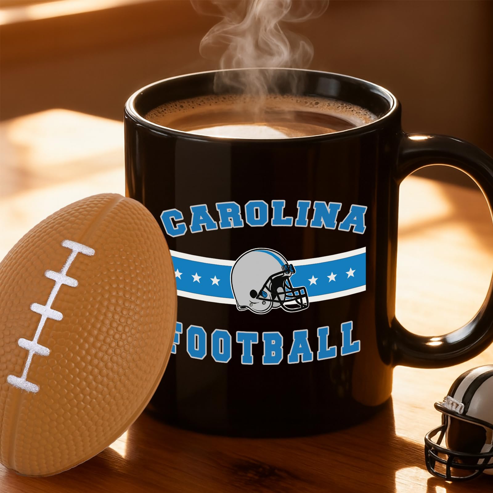 Photo 1 of 2 in 1 Football Fan Ceramic Coffee Mug Cup Carolina Themed Merch Shop Men Women Sport Stuff Apparel Memorabilia Panthers Team Desk Decor Accessories Merchandise Dad Birthday Christmas Cool Xmas Gifts