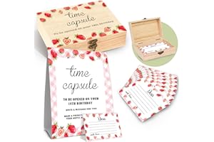 DEANHOT 52 Pcs Time Capsule Set, 50 Strawberry Decorated Cards and 1 Time Capsule Sign Box, 1st Birthday Memory Preservation 