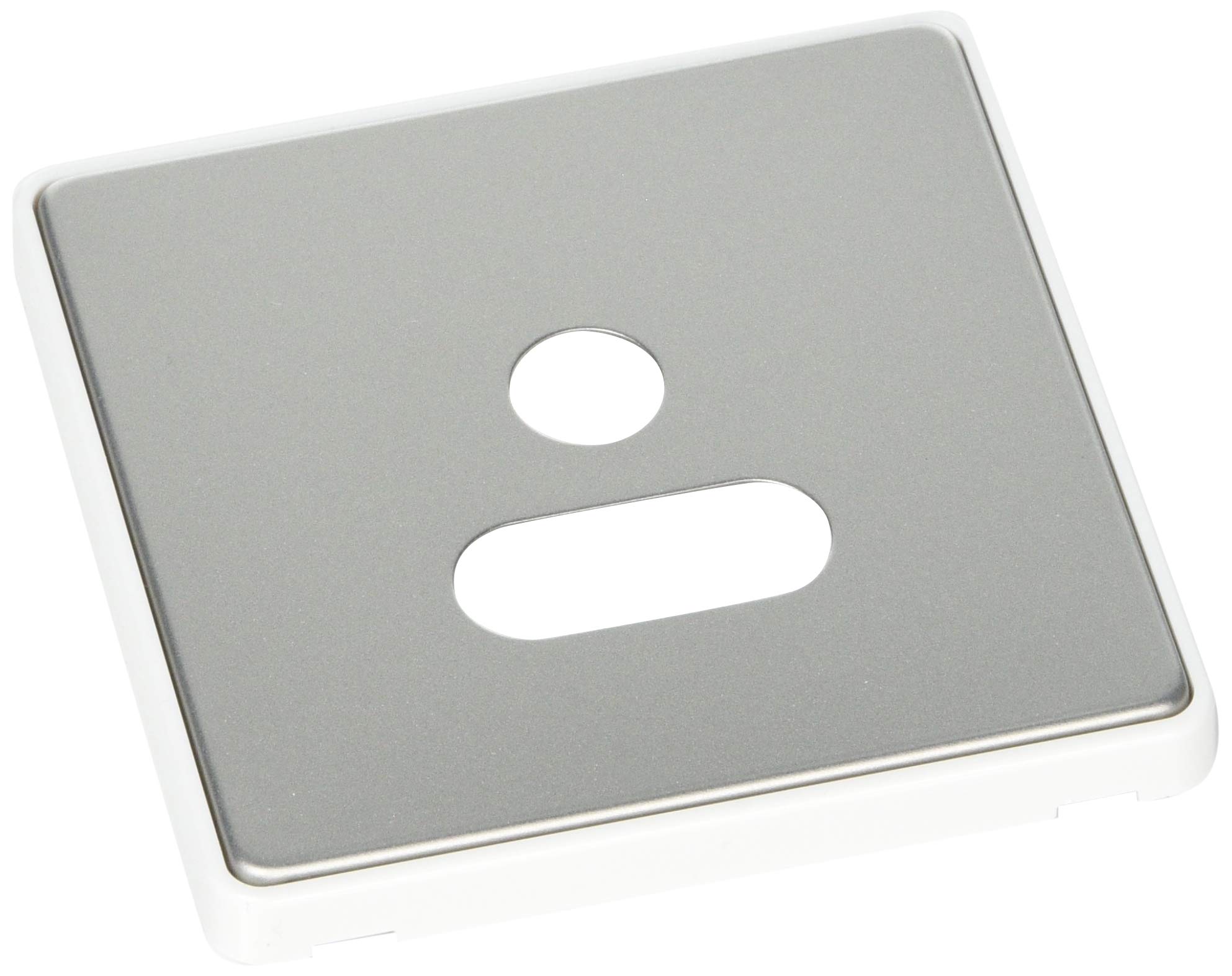MK (ELECTRIC) Dimensions 1 Gang 5A Round Pin Socket Satin Steel Finish Frontplate With A White Trim