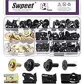 Swpeet 64Pcs Universal Metal Engine Under Cover Body Bolts Bumper Fender and Trim Panel Spring U-Clip Auto Car Moulding Clip 
