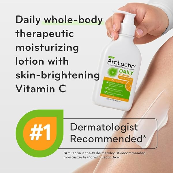AMLACTIN DAILY VITAMIN C LOTION – 7.9 OZ BODY LOTION WITH 7% LACTIC ACID – SKIN-BRIGHTENING EXFOLIATOR AND MOISTURIZER FOR DRY SKIN