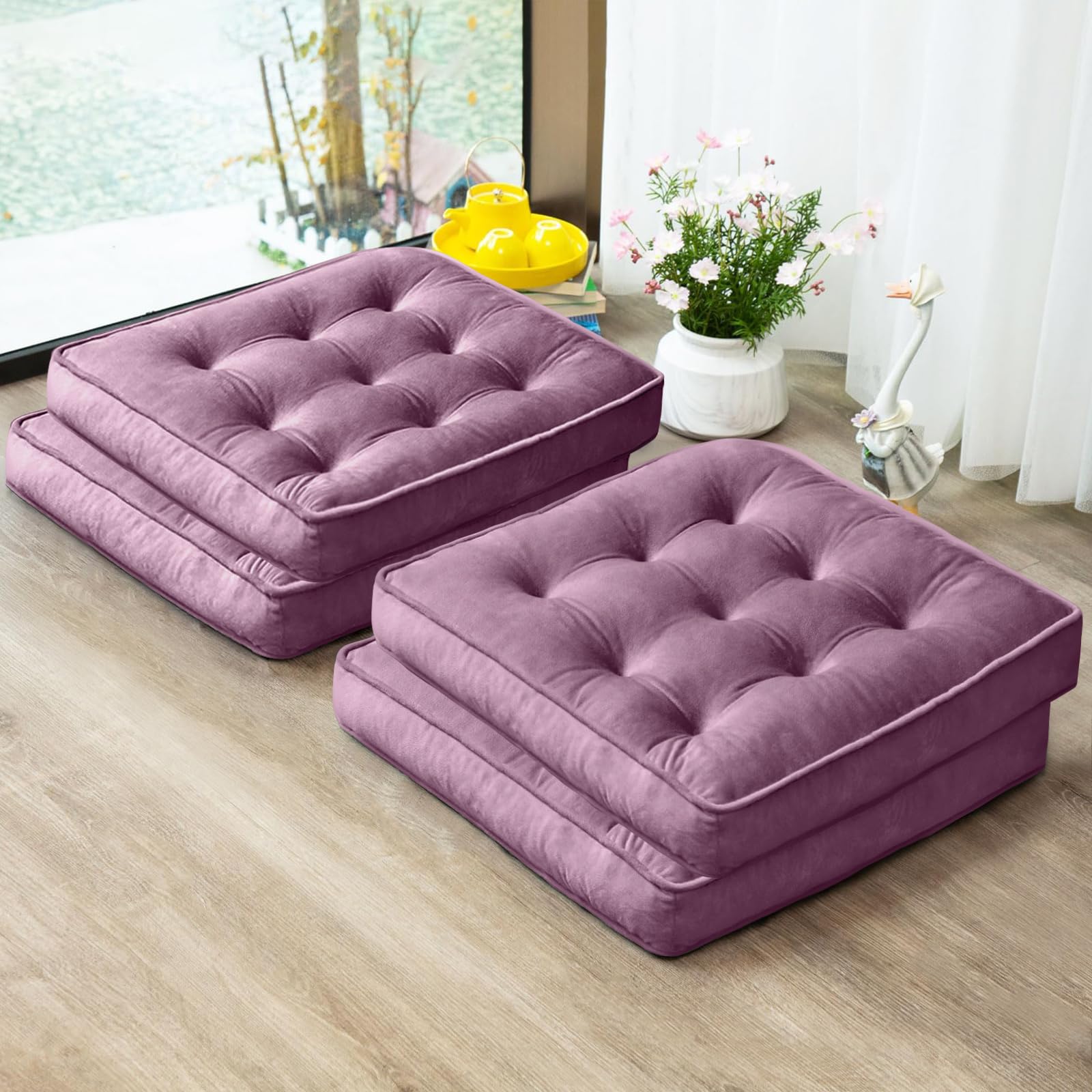 Photo 1 of 1 MIDDLE ONE Floor Pillow Set of 4, Memory Foam Meditation Cushion, Floor Cushions for Adults Sitting, Large Square Seat Cushions for Yoga, Living Room, 20x20 Inch (Purple)
