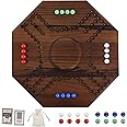NRZSSN Middle East Marbles and Jokers Board Game Solid Wood Marbles and Card Game for 2-4 Players Game Board Wooden Integrated (Burnt Color)