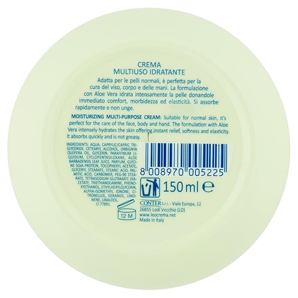 LEOCREMA MULTIUSO IDRATANTE ALOE VERA CREAM 150 ML, 5.0 FL OZ MADE IN ITALY [ITALIAN IMPORT]