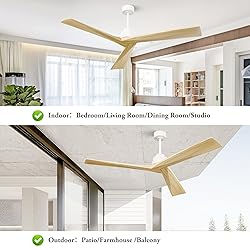 KAPOEFAN 52" Wood Ceiling Fan without Light with