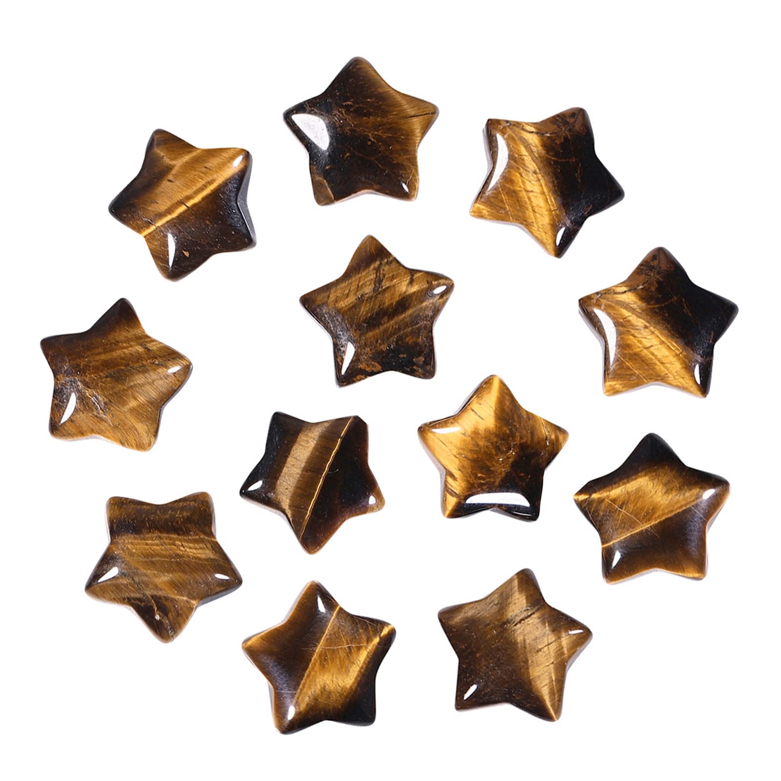 Nupuyai 12pcs Tiger's Eye Mini Crystals Star Palm Worry Stone Set, Energy Carved Pocket Stone for Chakra Healing Home Office Decor 1.5cm — image 1